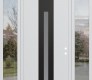 DIAMOND A2 60" X 96" BLACK/WHITE FROSTED GLASS PANEL BLACK RHI WITH 2 SIDELITES AND TRANSOM CLEAR GLASS
