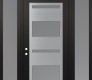 Modern Steel Front Door Diamond C10 64" x 96" black/white frosted Glass Panel stainless steel RHI with 2 Sidelites and Transom frosted Glass