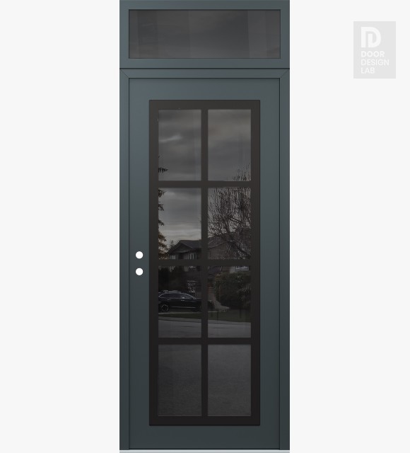Modern Steel Front Door Diamond C16 36" x 96" anthracite/anthracite mirrored Glass Panel black RHI with Transom mirrored Glass