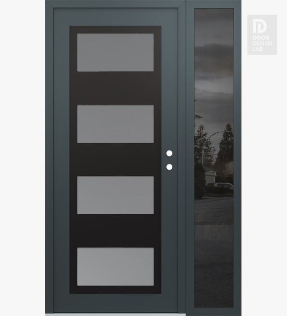 Modern Steel Front Door Diamond C2 52" x 80" anthracite/anthracite frosted Glass Panel black LHI with Sidelite mirrored Glass