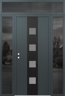 DIAMOND A12 64" X 96" ANTHRACITE/ANTHRACITE FROSTED GLASS PANEL BLACK RHI WITH 2 SIDELITES AND TRANSOM MIRRORED GLASS