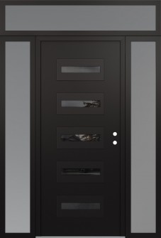 Diamond D4 68" x 96" black/black mirrored Glass Panel black LHI with 2 Sidelites and Transom frosted Glass