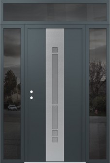 DIAMOND A3 64" X 96" ANTHRACITE/ANTHRACITE FROSTED GLASS PANEL STAINLESS STEEL RHI WITH 2 SIDELITES AND TRANSOM MIRRORED GLASS