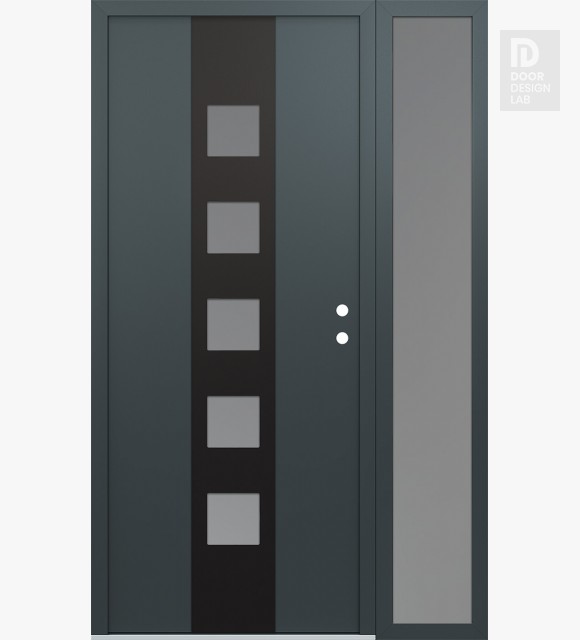 Modern Steel Front Door DIAMOND A13 52" X 80" ANTHRACITE/ANTHRACITE FROSTED GLASS PANEL BLACK LHI WITH SIDELITE FROSTED GLASS