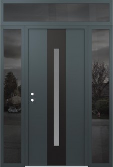 DIAMOND A2 64" X 96" ANTHRACITE/ANTHRACITE FROSTED GLASS PANEL BLACK RHI WITH 2 SIDELITES AND TRANSOM MIRRORED GLASS