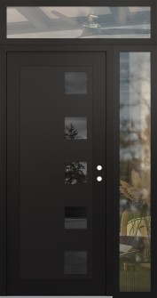 Diamond C5 52" x 96" black/black mirrored Glass Panel black LHI with Sidelite and Transom clear Glass