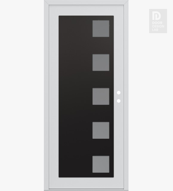 Modern Steel Front Door Diamond C5 36" x 80" white/white frosted Glass Panel black LHI