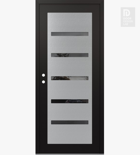 Modern Steel Front Door Diamond C7 36" x 80" black/black mirrored Glass Panel stainless steel RHI