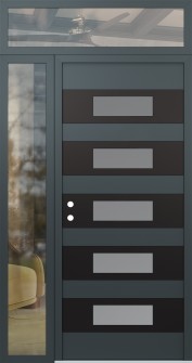 Diamond D5 52" x 96" anthracite/anthracite frosted Glass Panel black RHI with Sidelite and Transom clear Glass