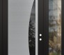 Modern Steel Front Door Diamond C13 52" x 96" black/black mirrored Glass Panel stainless steel LHI with Sidelite and Transom clear Glass