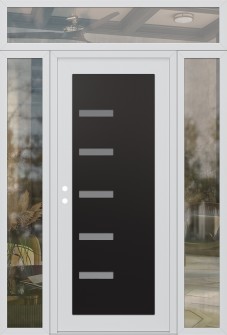 Diamond C8 64" x 96" white/white frosted Glass Panel black RHI with 2 Sidelites and Transom clear Glass