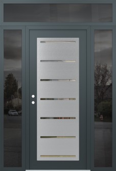 Diamond C11 68" x 96" anthracite/anthracite clear Glass Panel stainless steel RHI with 2 Sidelites and Transom mirrored Glass