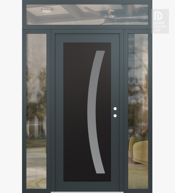 Modern Steel Front Door Diamond C4 68" x 96" anthracite/anthracite frosted Glass Panel black LHI with 2 Sidelites and Transom clear Glass