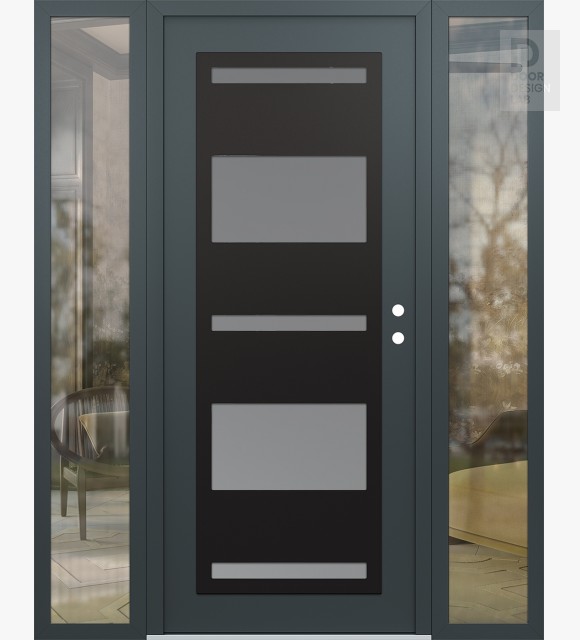 Modern Steel Front Door Diamond C10 60" x 80" anthracite/anthracite frosted Glass Panel black LHI with 2 Sidelites clear Glass