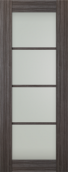 DOOR SLAB PALLADIO 4 LITE VETRO GRAY OAK 36" X 80" X 1 9/16" TEMPERED FROSTED GLASS