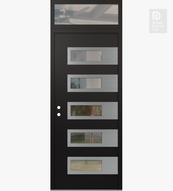 Modern Steel Front Door Diamond D3 36" x 96" black/black clear Glass Panel stainless steel RHI with Transom clear Glass