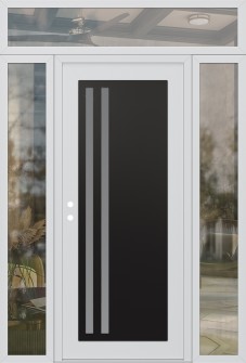 Diamond C6 60" x 96" white/white frosted Glass Panel black RHI with 2 Sidelites and Transom clear Glass