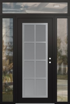 Diamond C16 60" x 96" black/white frosted Glass Panel stainless steel LHI with 2 Sidelites and Transom clear Glass