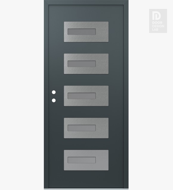 Modern Steel Front Door Diamond D6 36" x 80" anthracite/anthracite frosted Glass Panel stainless steel RHI