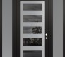 Modern Steel Front Door Diamond C9 60" x 96" black/black mirrored Glass Panel stainless steel LHI with 2 Sidelites and Transom frosted Glass