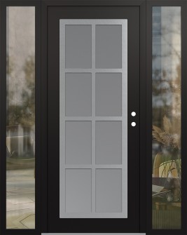 Diamond C16 64" x 80" black/white frosted Glass Panel stainless steel LHI with 2 Sidelites clear Glass