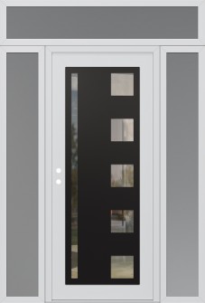 Diamond C3 60" x 96" white/white clear Glass Panel black RHI with 2 Sidelites and Transom frosted Glass