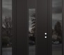 Modern Steel Front Door DIAMOND A1 64" X 96" BLACK/BLACK MIRRORED GLASS PANEL BLACK LHI WITH 2 SIDELITES AND TRANSOM MIRRORED GLASS