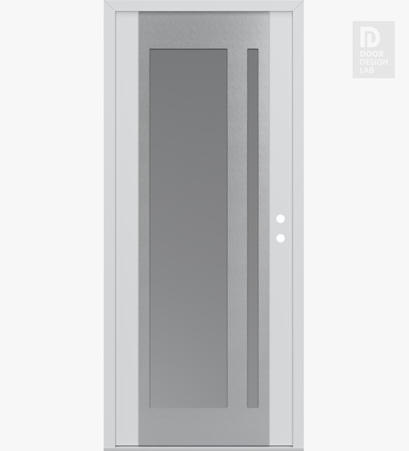Modern Steel Front Door Diamond C15 36" x 80" white/white frosted Glass Panel stainless steel LHI