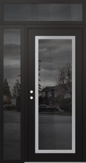 Diamond C1 48" x 96" black/black mirrored Glass Panel stainless steel RHI with Sidelite and Transom mirrored Glass