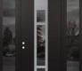 Modern Steel Front Door DIAMOND A9 64" X 96" BLACK/BLACK MIRRORED GLASS PANEL STAINLESS STEEL RHI WITH 2 SIDELITES AND TRANSOM MIRRORED GLASS