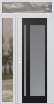 Diamond C15 50" x 96" white/white frosted Glass Panel black RHI with Sidelite and Transom clear Glass
