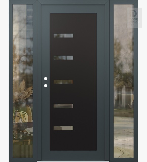 Modern Steel Front Door Diamond C8 60" x 80" anthracite/anthracite clear Glass Panel black RHI with 2 Sidelites clear Glass