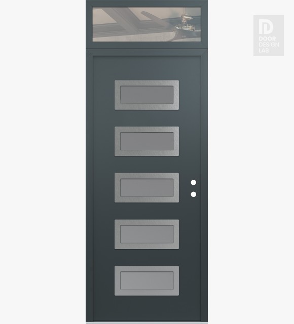 Modern Steel Front Door Diamond D1 36" x 96" anthracite/anthracite frosted Glass Panel stainless steel LHI with Transom clear Glass