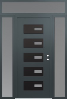 Diamond D7 64" x 96" anthracite/anthracite frosted Glass Panel black LHI with 2 Sidelites and Transom frosted Glass