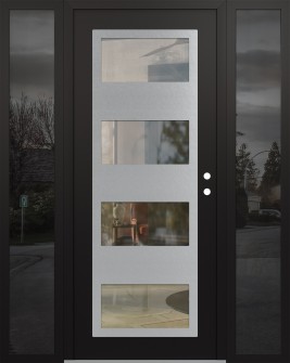 Diamond C2 60" x 80" black/black clear Glass Panel stainless steel LHI with 2 Sidelites mirrored Glass