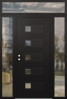 Diamond D2 60" x 96" black/black clear Glass Panel black RHI with 2 Sidelites and Transom clear Glass