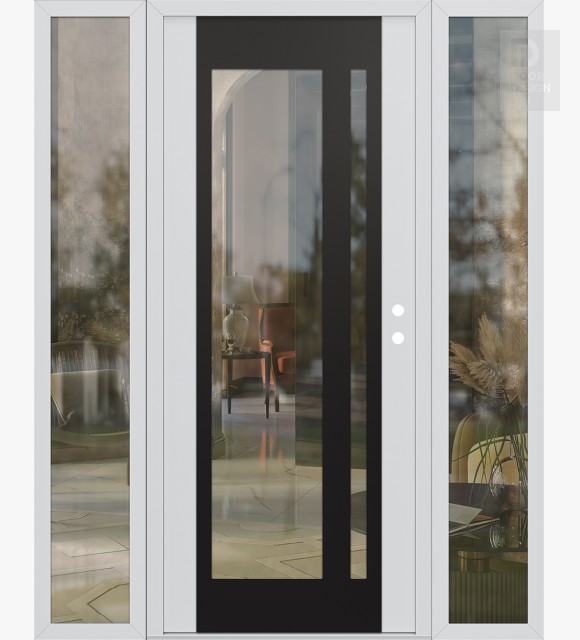 Modern Steel Front Door Diamond C15 68" x 80" white/white clear Glass Panel black LHI with 2 Sidelites clear Glass