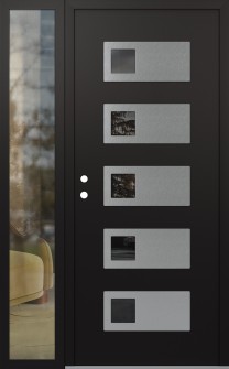 Diamond D2 50" x 80" black/black mirrored Glass Panel stainless steel RHI with Sidelite clear Glass