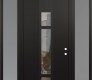 Modern Steel Front Door DIAMOND A9 68" X 96" BLACK/BLACK CLEAR GLASS PANEL BLACK LHI WITH 2 SIDELITES AND TRANSOM FROSTED GLASS