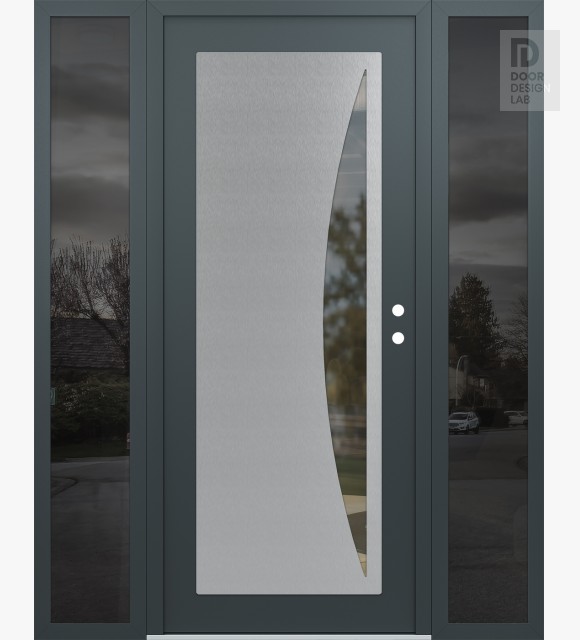Modern Steel Front Door Diamond C13 64" x 80" anthracite/anthracite clear Glass Panel stainless steel LHI with 2 Sidelites mirrored Glass