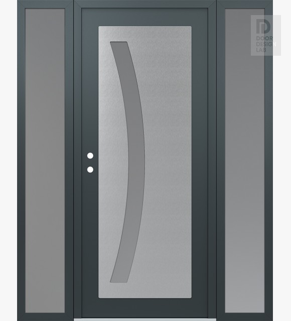 Modern Steel Front Door Diamond C4 68" x 80" anthracite/anthracite frosted Glass Panel stainless steel RHI with 2 Sidelites frosted Glass