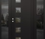 Modern Steel Front Door Diamond C5 64" x 80" black/black clear Glass Panel black RHI with 2 Sidelites mirrored Glass