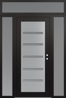 Diamond C7 64" x 96" black/white frosted Glass Panel stainless steel LHI with 2 Sidelites and Transom frosted Glass