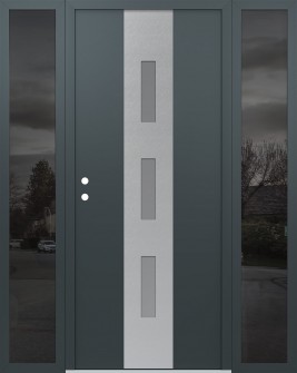 DIAMOND A7 68" X 80" ANTHRACITE/ANTHRACITE FROSTED GLASS PANEL STAINLESS STEEL RHI WITH 2 SIDELITES MIRRORED GLASS