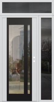 Diamond C15 50" x 96" white/white clear Glass Panel black LHI with Sidelite and Transom mirrored Glass