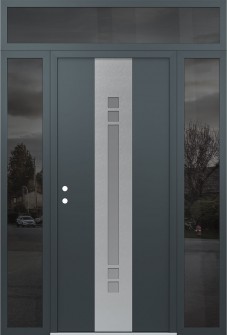 DIAMOND A4 64" X 96" ANTHRACITE/ANTHRACITE FROSTED GLASS PANEL STAINLESS STEEL RHI WITH 2 SIDELITES AND TRANSOM MIRRORED GLASS