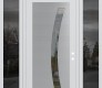 Modern Steel Front Door Diamond C4 64" x 96" white/white clear Glass Panel stainless steel LHI with 2 Sidelites and Transom mirrored Glass