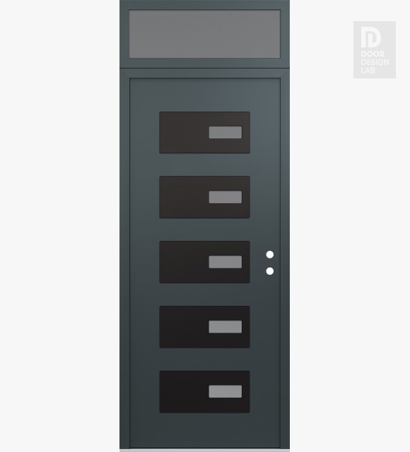 Modern Steel Front Door Diamond D7 36" x 96" anthracite/anthracite frosted Glass Panel black LHI with Transom frosted Glass