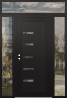 Diamond C8 68" x 96" black/black clear Glass Panel black RHI with 2 Sidelites and Transom clear Glass