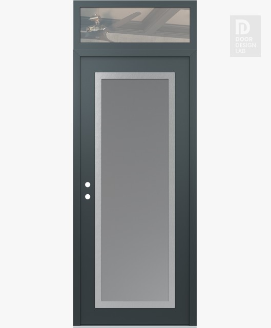 Modern Steel Front Door Diamond C1 36" x 96" anthracite/anthracite frosted Glass Panel stainless steel RHI with Transom clear Glass